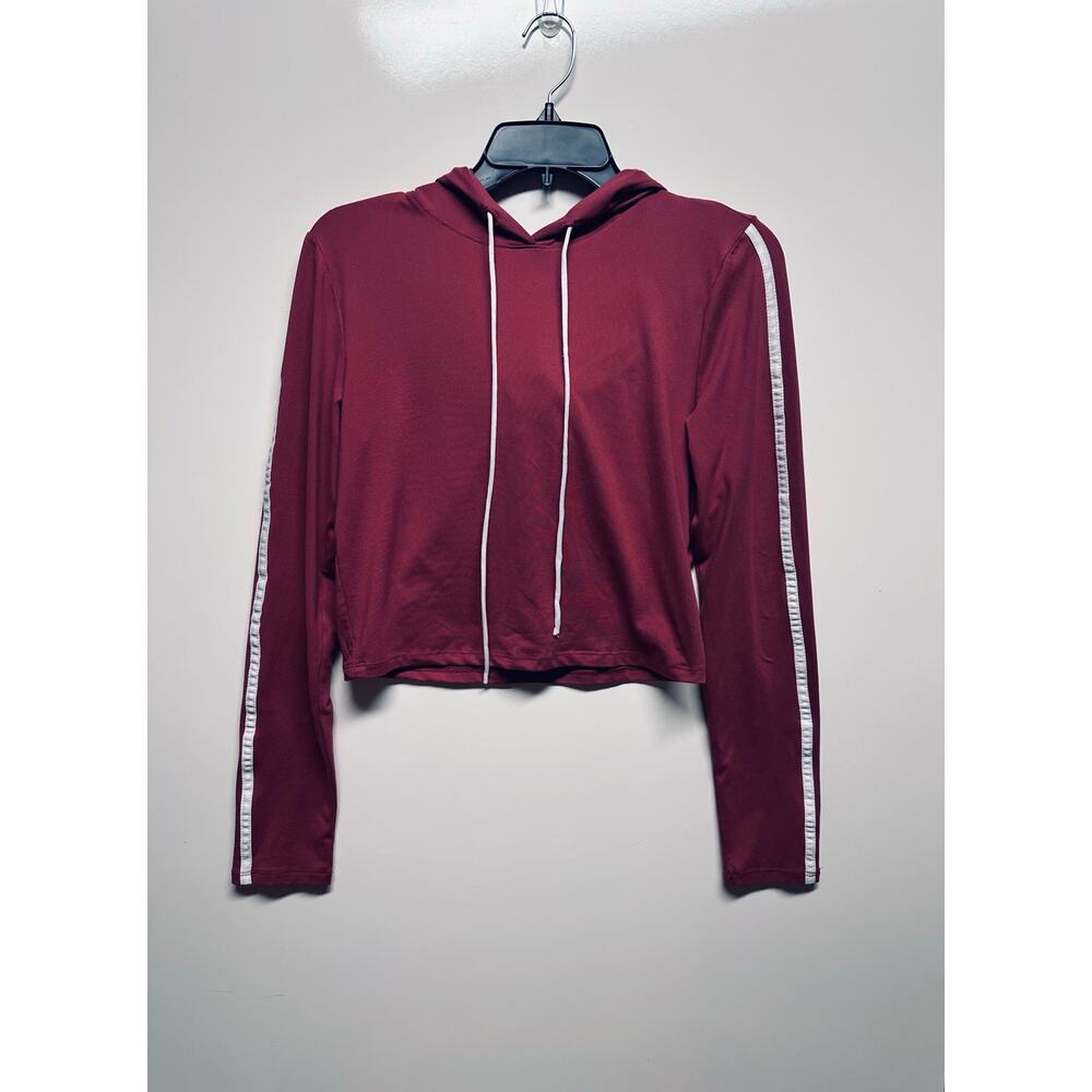 Haley & June Women's Crop Top Maroon Drawstring Pullover/Hoodie Size Large